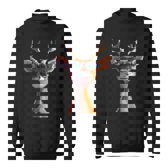 サングラスの角を持つ雄鹿狩猟鹿トナカイ赤鹿 スウェットシャツ - Kawaiitshirt