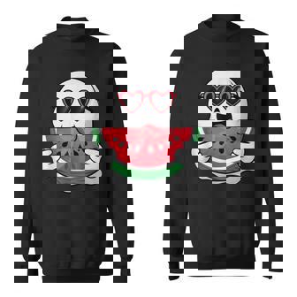 スイカを食べるかわいい幽霊 サマーウィーン ハロウィンコスチューム スウェットシャツ - Kawaiitshirt