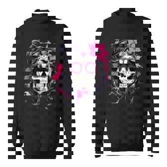 スタイリッシュなマゼンタ サクラ ムエルテ スカルデザイン Dia De Los Muertos スウェットシャツ - Kawaiitshirt