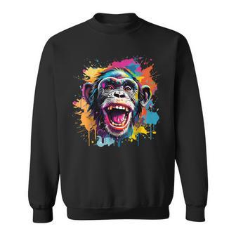 スプラッシュアート チンパンジー 野生動物 動物 好き カラフル スウェットシャツ - Kawaiitshirt