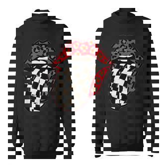 チェック 舌 赤 ヒョウ 唇 レース スウェットシャツ - Kawaiitshirt