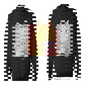 トラ猫とボバ茶のかわいいかわいい猫のグラフィック スウェットシャツ - Kawaiitshirt