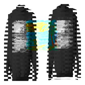 トロピカルビーチ 太陽 オーシャン ヤシの木 ゴッホスタイル アートデザイン スウェットシャツ - Kawaiitshirt