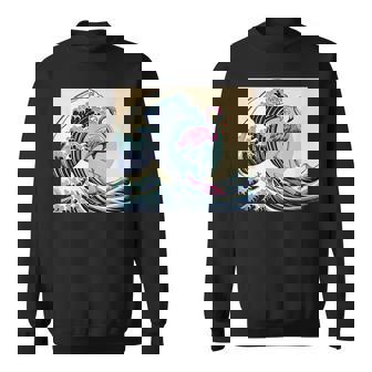 トロピカルピンク フラミンゴ グレートビッグウェーブサーファー オーシャンビーチ スウェットシャツ - Kawaiitshirt