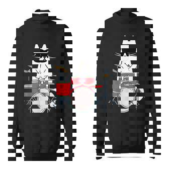 ネコとドラム 猫とサングラス ネコ好き 猫飼い 愛猫家 ドラム ドラムセット バンド ジャズ音楽 ねこ ネコ 猫 スウェットシャツ - Kawaiitshirt