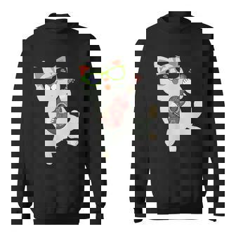 ハワイアンウケ猫遊びウクレレバッジポケット スウェットシャツ - Kawaiitshirt