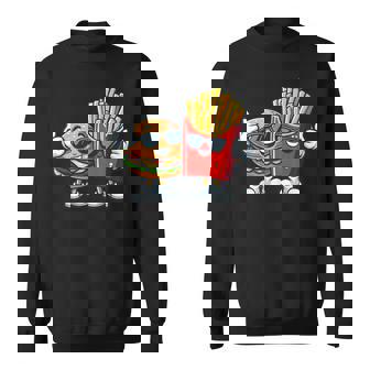 ハンバーガーフライドポテトファーストフード愛好家アート 面白いユーモアコンボプリント スウェットシャツ - Kawaiitshirt