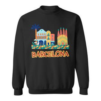バルセロナの象徴的な建物とサグラダファミリア カラフル スウェットシャツ - Kawaiitshirt