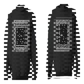 メンズ ブラック ホワイト バンダナ プリント ブラック ペイズリー柄 スウェットシャツ - Kawaiitshirt