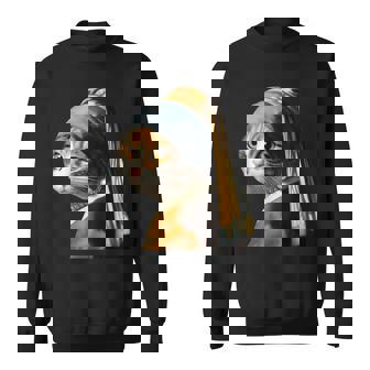 パールイヤリング付き猫 フェルメール スウェットシャツ - Kawaiitshirt