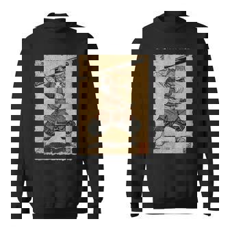 ビンテージアニメ 日本美術 野球選手の侍猫 長袖tシャツ スウェットシャツ - Kawaiitshirt