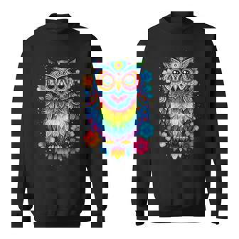 フクロウと花 カラフルなアートワーク フクロウの恋人 スウェットシャツ - Kawaiitshirt