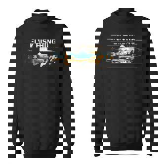 フライフィッシング モンタナ レトロ 風景 トラウト シルエット スウェットシャツ - Kawaiitshirt