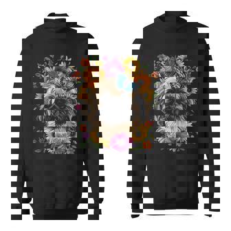 ペキニーズ犬 キュート 花柄 ひまわり コテージコア ママ お父さん スウェットシャツ - Kawaiitshirt