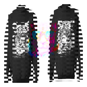 ホワイトタイガー サングラス カラフル アート 動物 虎 スウェットシャツ - Kawaiitshirt