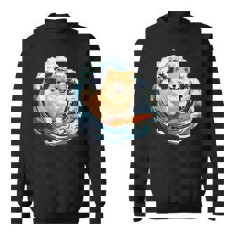 ポメラニアン 面白いtシャツ 犬 イヌ サーフィン 夏 かわいい メンズ 子供 おもしろ 服 グッズ ネタ スウェットシャツ - Kawaiitshirt