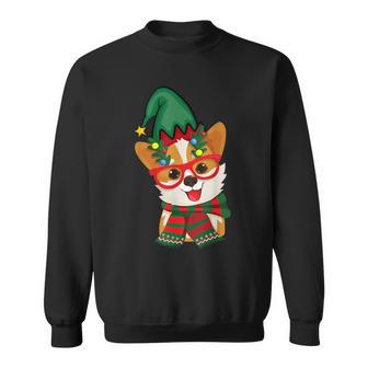 メリークリスマス かわいいオタクウェールズコーギー エルフの帽子とスカーフ付き スウェットシャツ - Kawaiitshirt