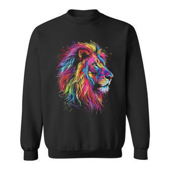 ライオンアート 抽象 カラフル 動物 グラフィック ライオン スウェットシャツ - Kawaiitshirt