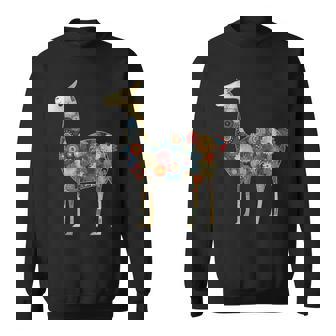 ラマ アルパカ フローラル カラフル 花 ペルーのお土産 スウェットシャツ - Kawaiitshirt