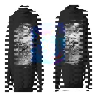 レインボーギャラクシー 宇宙に乗るサメに乗る猫 スウェットシャツ - Kawaiitshirt