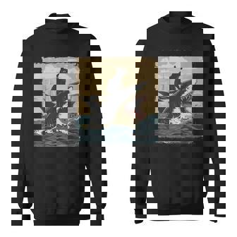 レトロ 猫 噛む サメ ユーモラス 猫 駄洒落 ミーム 猫s サメ スウェットシャツ - Kawaiitshirt