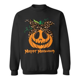 不気味なカボチャ ヒョウ柄 乱雑なお団子 ハロウィン 面白い スウェットシャツ - Kawaiitshirt