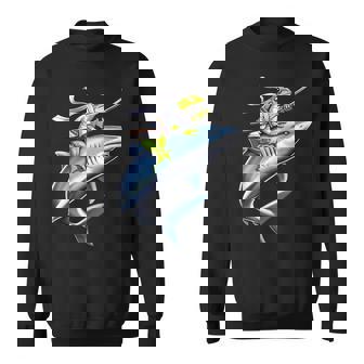 侍ニンジャカエルがサメに乗る日本の戦士面白い スウェットシャツ - Kawaiitshirt