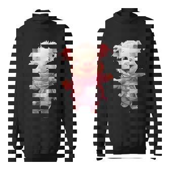 帽子とスカーフを着た豚のクリスマスプレゼント スウェットシャツ - Kawaiitshirt