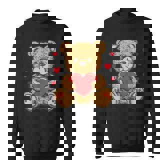 愛らしいハート付きテディベア ラブぬいぐるみ スウェットシャツ - Kawaiitshirt