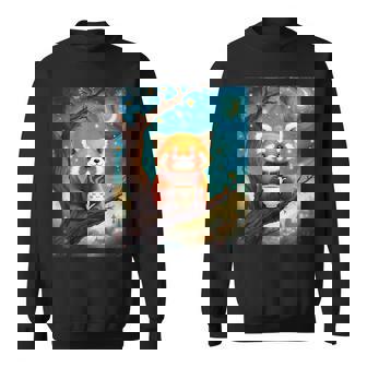 愛らしいレッサーパンダとティーカップの星月夜イラスト スウェットシャツ - Kawaiitshirt