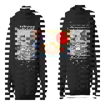 日本 版画 ダッチ デコイ スパニエル デコピン 神奈川の波 海 桜 スウェットシャツ - Kawaiitshirt