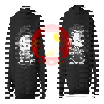 日本のカワイイ アニメ 猫 麺丼 猫 ラーメンを食べる スウェットシャツ - Kawaiitshirt