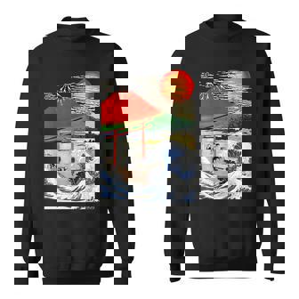 江戸日本 浮世白斎 赤富士山・津波 スウェットシャツ - Kawaiitshirt