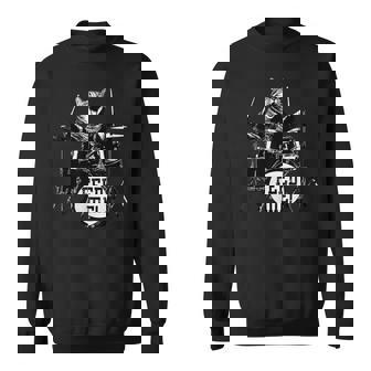 猫 ロックンロール パンク バンド 猫柄 猫好き Rock 面白い おしゃれ かっこいい 大きいサイズ Catdrum スウェットシャツ - Kawaiitshirt