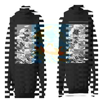 猫 葛飾北斎 神奈川沖浪裏 ネタ 冗談 ギャグ かわいい スウェットシャツ - Kawaiitshirt