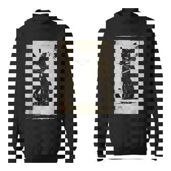 猫 鬼 ハロウィン 日本 ミニマリスト 墨絵 浮世絵風 スウェットシャツ - Kawaiitshirt