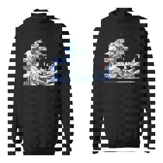 猫がサーフィンをする神奈川の大波 面白い猫の波 かわいい猫、猫好き、かわいい猫 スウェットシャツ - Kawaiitshirt