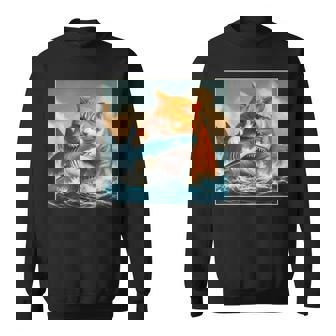 猫のサメ、面白い猫がサメを噛むサメ、サメと猫 スウェットシャツ - Kawaiitshirt