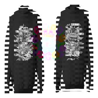 王冠とカラフルなチューリップを持つかわいいチンチラ スウェットシャツ - Kawaiitshirt