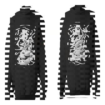 白蛇と弁財天 和風神秘デザイン 蛇と楽器モチーフ スウェットシャツ - Kawaiitshirt