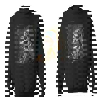 真珠のイヤリングを持つ少女 猫 パロディアート 面白い ヤン・フェルメール スウェットシャツ - Kawaiitshirt