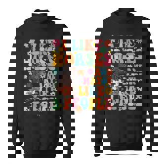 私は馬と3人が好きグルーヴィーな乗馬乗馬ライダー スウェットシャツ - Kawaiitshirt