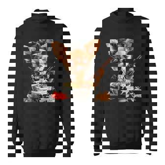 空手犬のチワワがラーメンを食べる、日本、面白いラーメン スウェットシャツ - Kawaiitshirt