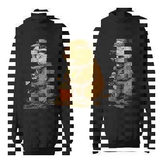 自然からインスピレーションを得た衣装愛好家のための鉢植え付き楽しいビーバー スウェットシャツ - Kawaiitshirt