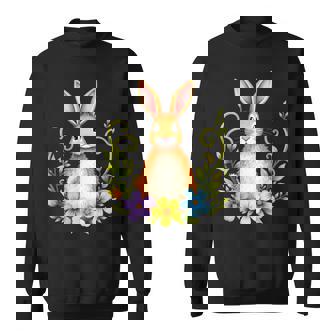 花と葉を持つ愛らしいウサギ 自然デザイン スウェットシャツ - Kawaiitshirt