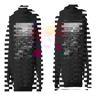 蓮の花畑 美しい夕日のグラフィック スウェットシャツ - Kawaiitshirt