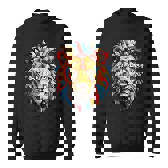 雄大なライオンヘッド 赤、黄、青の芸術的なたてがみ スウェットシャツ - Kawaiitshirt