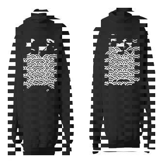 青海波文様 浜千鳥 ロケット 日本の夏 和柄 波 海 ビーチ 鳥 おもしろ 幾何学模様 伝統柄 オリジナル スウェットシャツ - Kawaiitshirt