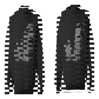 面白いイースター島のモアイ像のロッカーign Of The Horns スウェットシャツ - Kawaiitshirt