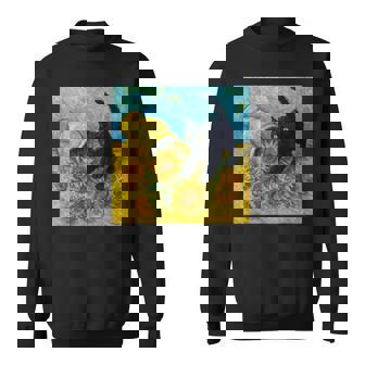 面白いゴッホのひまわり、猫のミーム、黒猫のアート。 スウェットシャツ - Kawaiitshirt